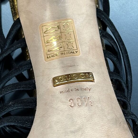 Gucci Gold & Black Rope Heels With Buckle Closure. Pre-Owned. Size 38.5 (8.5) - Picture 9 of 16